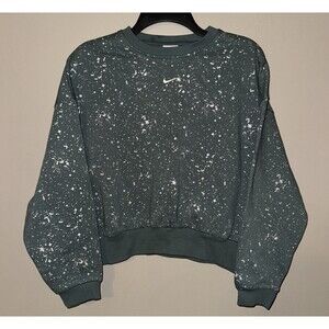 Nike Sportswear Club Fleece Crew Sweatshirt Green Sparkle Girls Lg/Womens Sm NWT